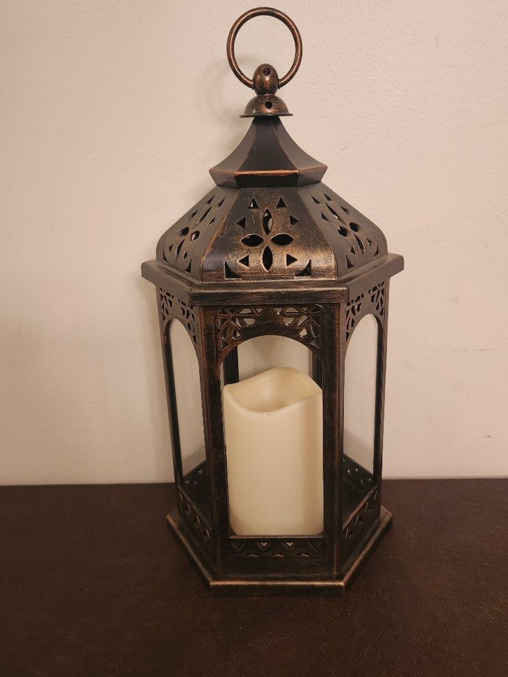 Hexagon Moroccan Style Decorative Hanging LED Candle Lantern Large - Picture 2 of 3